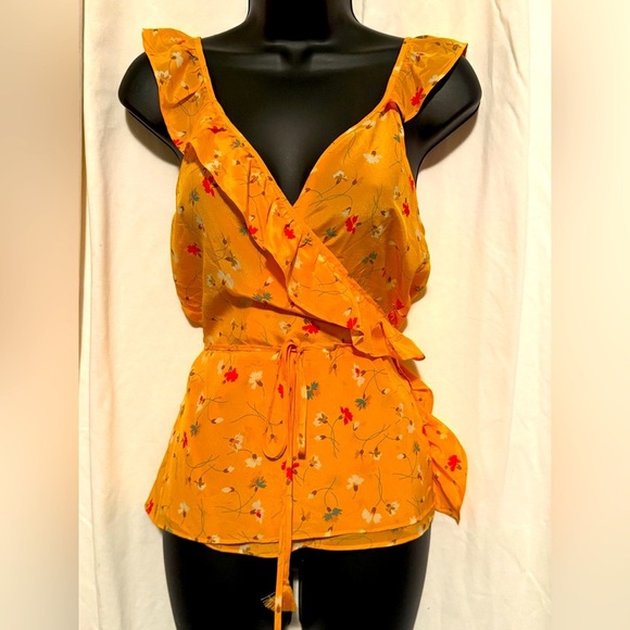 Madewell Belladonna Floral Print 100% Silk Wrap Sleeveless Top Size 2 Yellow - Picture 1 of 4